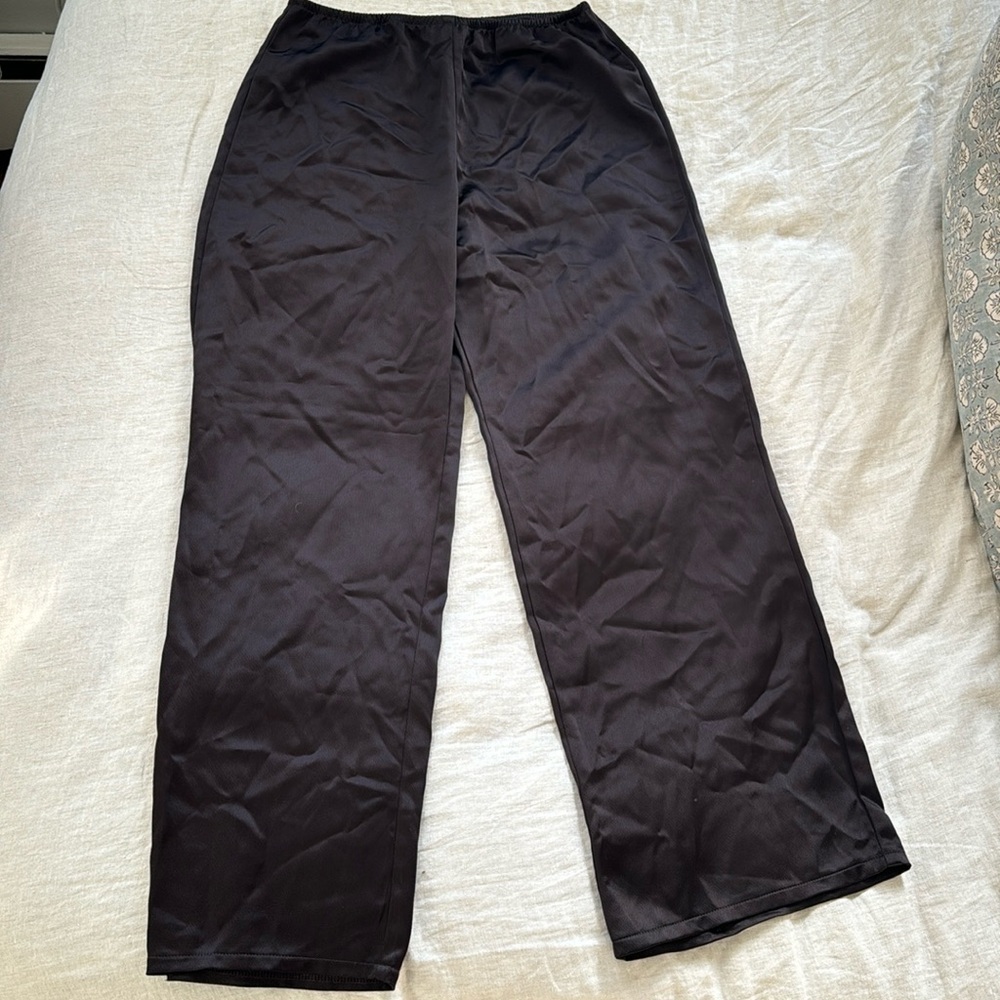NWT Leset Barb Wide Leg Satin Pants Size Large Chocolate
